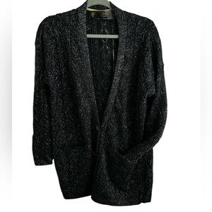 Free People New Romantics Sweater Black Sparkle Cardigan Oversized Small Petite